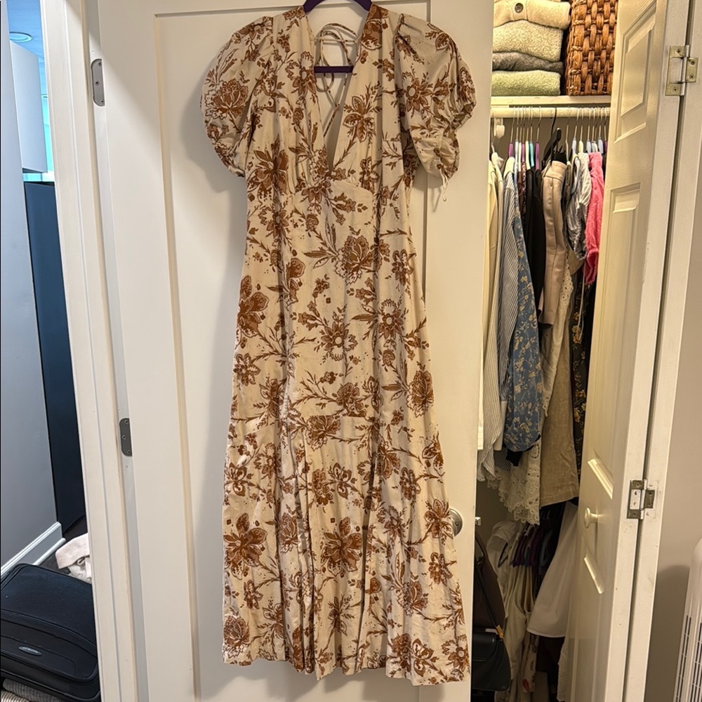 Abercrombie & Fitch Brown and Cream Smocked Maxi Dress